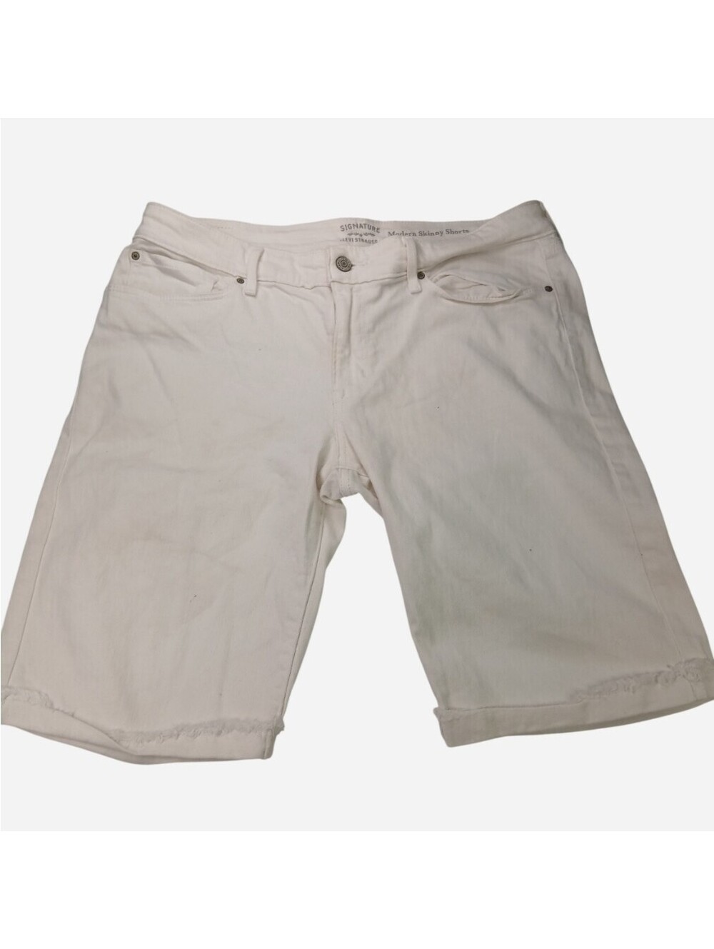 Signature by Levi Strauss Modern Skinny Shorts White Denim Cuffed Women Size 16